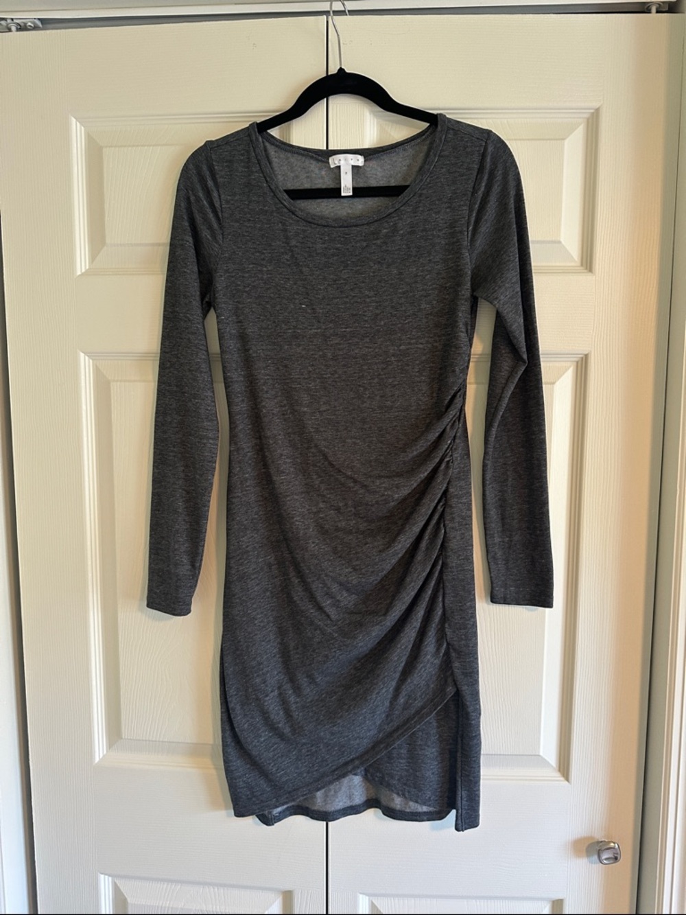 Leith Navy/Charcoal Gray Long Sleeve Ruched Side Dress